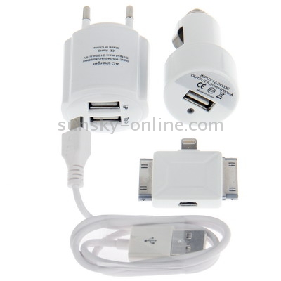 6 in 1 (EU Plug 2 USB Ports Charger, Car Charger, USB Cable, 8 Pin+30 Pin+Tab 30 Pin+Micro USB Adapter) Travel Kit 6 in 1 (EU Plug 2 USB Ports Charger, Car Charger, USB Cable, 8 Pin+30 Pin+Tab 30 Pin+Micro USB Adapter) Travel Kit