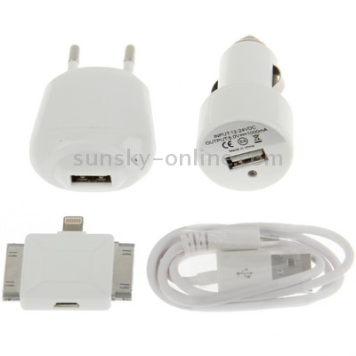 6 in 1 (EU Plug USB Charger, Car Charger, USB Cable, 8 Pin+30 Pin+Tab 30 Pin+Micro USB Adapter) Travel Kit 6 in 1 (EU Plug USB Charger, Car Charger, USB Cable, 8 Pin+30 Pin+Tab 30 Pin+Micro USB Adapter) Travel Kit