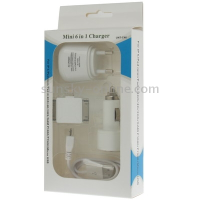 6 in 1 (EU Plug USB Charger, Car Charger, USB Cable, 8 Pin+30 Pin+Tab 30 Pin+Micro USB Adapter) Travel Kit 6 in 1 (EU Plug USB Charger, Car Charger, USB Cable, 8 Pin+30 Pin+Tab 30 Pin+Micro USB Adapter) Travel Kit