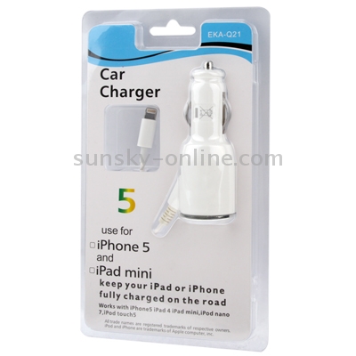 5V 1A High Performance 8-pin Car Charger for iPhone 5 / iPod Touch, Cable Length: 40cm~130cm 5V 1A High Performance 8-pin Car Charger for iPhone 5 / iPod Touch, Cable Length: 40cm~130cm