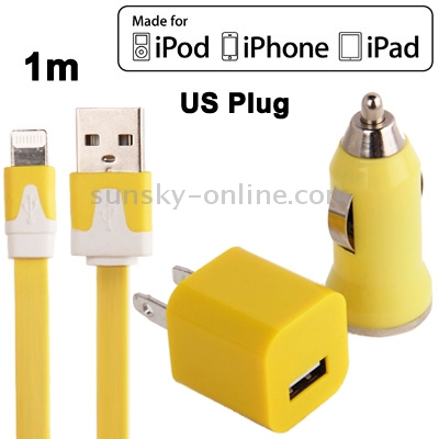 3 in 1 (5V 1A EU Plug Travel Charger Adapter + Car Charger + 1m Noodle Style 8-pin Sync Charge Cable) for iPhone 6 & 6 Plus, iPhone 5, iPod touch 5 / 6(Yellow) 3 in 1 (5V 1A EU Plug Travel Charger Adapter + Car Charger + 1m Noodle Style 8-pin Sync Charge Cable) for iPhone 6 & 6 Plus, iPhone 5, iPod touch 5 / 6(Yellow)