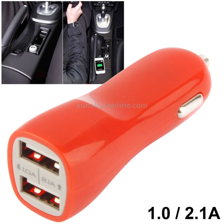 2.1A & 1.0A Dual USB Car Charger Adapter for iPhone 5 / iPad mini / mini 2 Retina / iPod touch 5 / 6, Samsung i9500 / i9200 / HTC / LG / Sony / Nokia and other USB Device(Red) 2.1A & 1.0A Dual USB Car Charger Adapter for iPhone 5 / iPad mini / mini 2 Retina / iPod touch 5 / 6, Samsung i9500 / i9200 / HTC / LG / Sony / Nokia and other USB Device(Red)