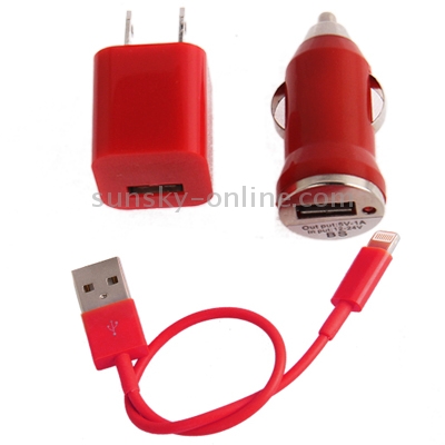 3 in 1 (5V 1A US Plug Travel Charger Adapter + Car Charger + 22cm 8-pin Sync Charge Cable) for iPhone 6 & 6 Plus, iPhone 5 / iPod Touch 5(Red) 3 in 1 (5V 1A US Plug Travel Charger Adapter + Car Charger + 22cm 8-pin Sync Charge Cable) for iPhone 6 & 6 Plus, iPhone 5 / iPod Touch 5(Red)