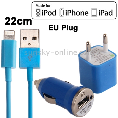 3 in 1 (5V 1A EU Plug Travel Charger Adapter + Car Charger + 22cm 8-pin Sync Charge Cable) for iPhone 6 & 6 Plus / iPhone 5 / iPod Touch 5(Blue) 3 in 1 (5V 1A EU Plug Travel Charger Adapter + Car Charger + 22cm 8-pin Sync Charge Cable) for iPhone 6 & 6 Plus / iPhone 5 / iPod Touch 5(Blue)