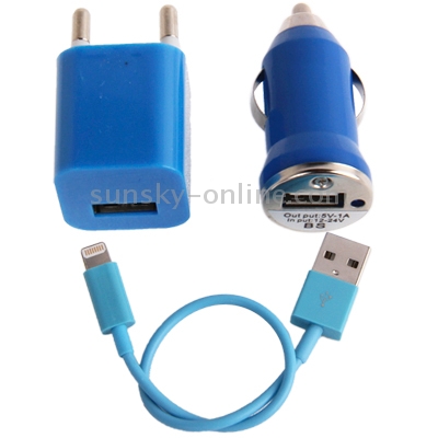3 in 1 (5V 1A EU Plug Travel Charger Adapter + Car Charger + 22cm 8-pin Sync Charge Cable) for iPhone 6 & 6 Plus / iPhone 5 / iPod Touch 5(Blue) 3 in 1 (5V 1A EU Plug Travel Charger Adapter + Car Charger + 22cm 8-pin Sync Charge Cable) for iPhone 6 & 6 Plus / iPhone 5 / iPod Touch 5(Blue)
