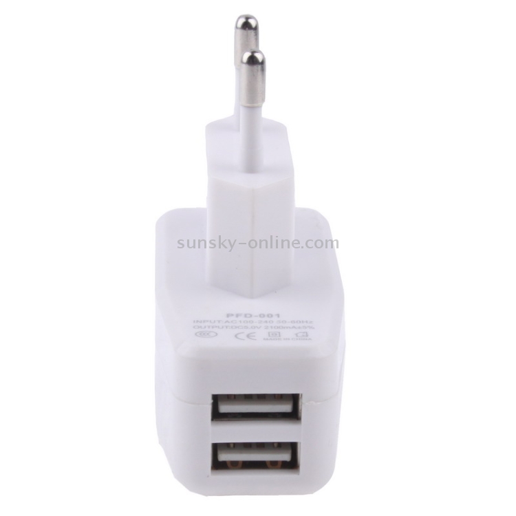 5V 2.1A EU Plug Dual USB Port Charge Adapter(White) 5V 2.1A EU Plug Dual USB Port Charge Adapter(White)