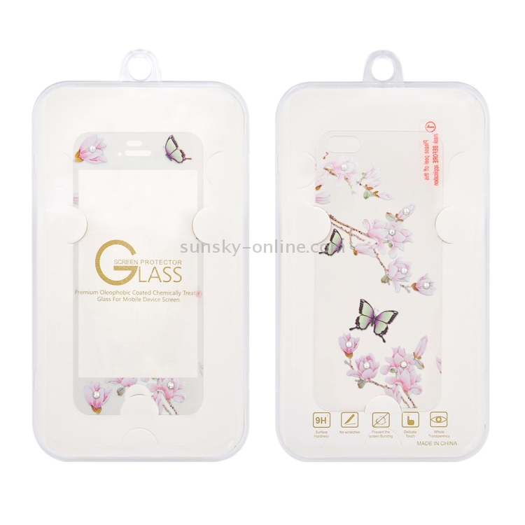 Colorized Relief Magnolia Pattern Diamond Encrusted 0.3mm 9H+ Surface Hardness Full Screen Front and Back Explosion-proof Tempered Glass Film for iPhone 5 & 5S Colorized Relief Magnolia Pattern Diamond Encrusted 0.3mm 9H+ Surface Hardness Full Screen Front and Back Explosion-proof Tempered Glass Film for iPhone 5 & 5S