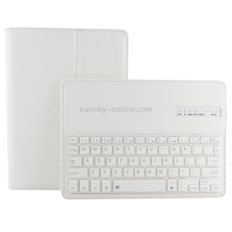 For iPad Air 2 / iPad 6 Bluetooth Keyboard Litchi Texture Tablet Case with Holder and Sleep/Wake-up Function(White) For iPad Air 2 / iPad 6 Bluetooth Keyboard Litchi Texture Tablet Case with Holder and Sleep/Wake-up Function(White)
