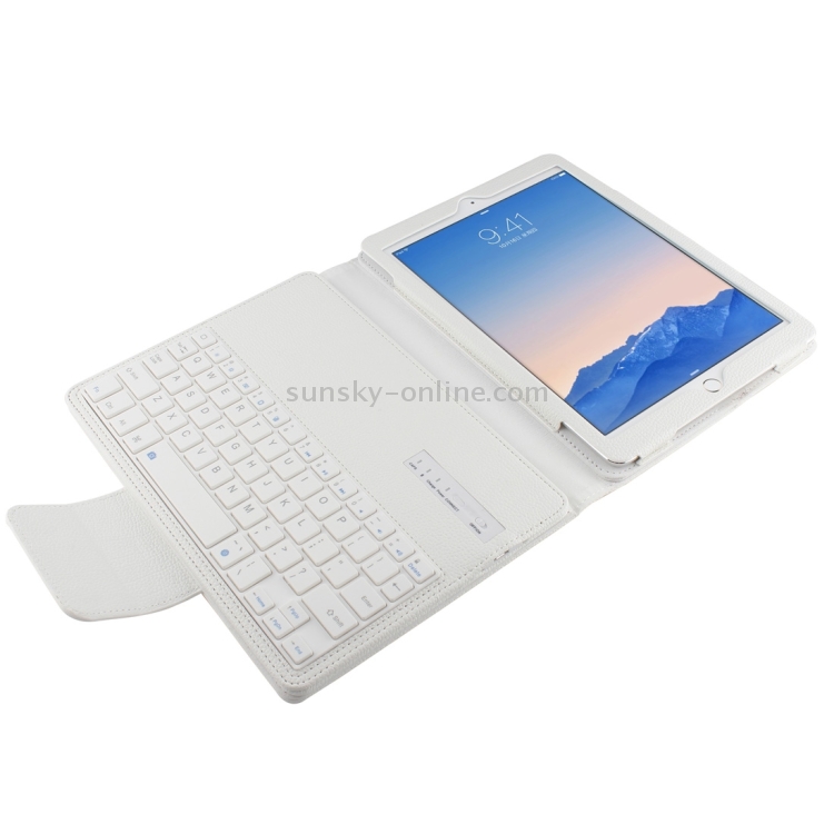 For iPad Air 2 / iPad 6 Bluetooth Keyboard Litchi Texture Tablet Case with Holder and Sleep/Wake-up Function(White) For iPad Air 2 / iPad 6 Bluetooth Keyboard Litchi Texture Tablet Case with Holder and Sleep/Wake-up Function(White)