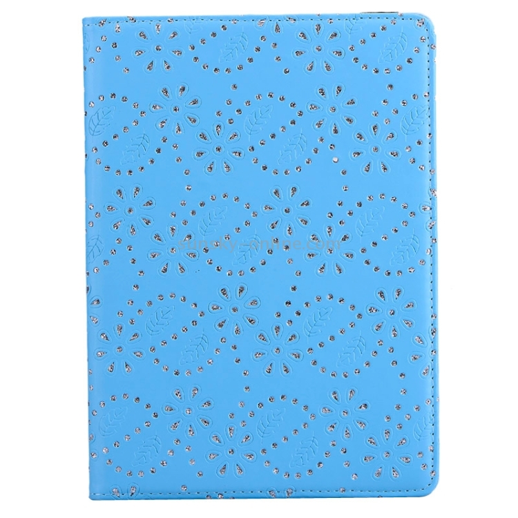 Flower of Palace Pattern 360 Degree Rotation Diamond-encrusted Leather Case with 3 Gears Holder for iPad Air 2 / iPad 6(Blue)