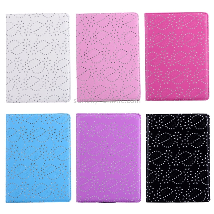 Flower of Palace Pattern 360 Degree Rotation Diamond-encrusted Leather Case with 3 Gears Holder for iPad Air 2 / iPad 6(Blue)