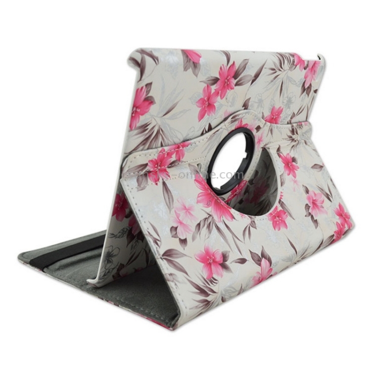 White Background & Magenta Flowers Pattern 360 Degree Rotation Leather Case with 2 Gears Holder for iPad Air 2 / iPad 6 White Background & Magenta Flowers Pattern 360 Degree Rotation Leather Case with 2 Gears Holder for iPad Air 2 / iPad 6