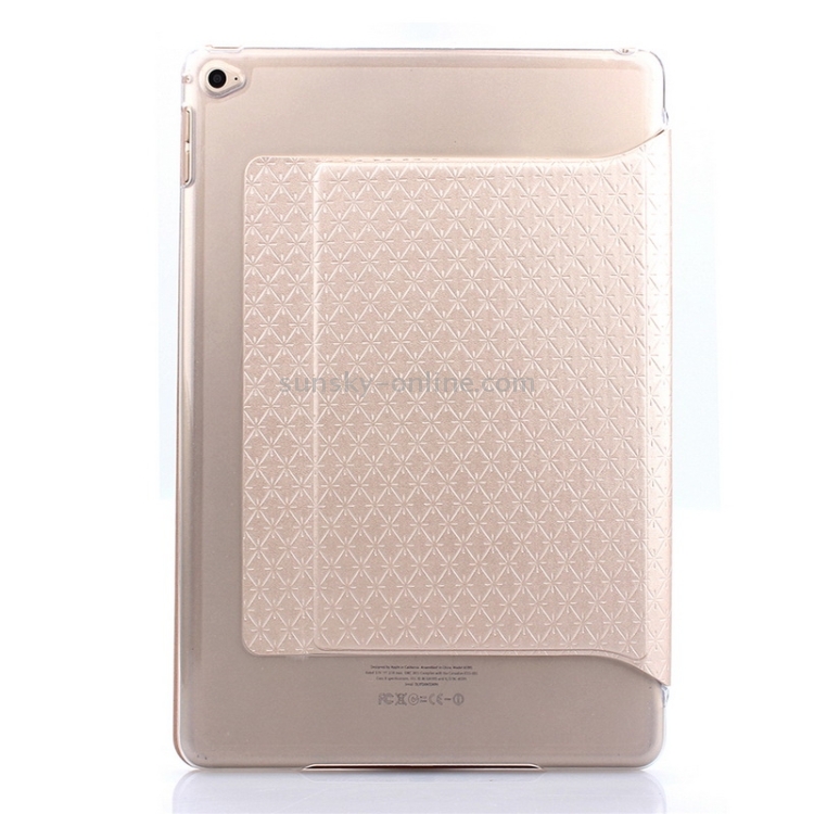 Ultra-thin Transparent Frosted PC + Plaid Texture Leather Case with Holder & Sleep / Wake-up Function for iPad Air 2 / iPad 6(Gold) Ultra-thin Transparent Frosted PC + Plaid Texture Leather Case with Holder & Sleep / Wake-up Function for iPad Air 2 / iPad 6(Gold)