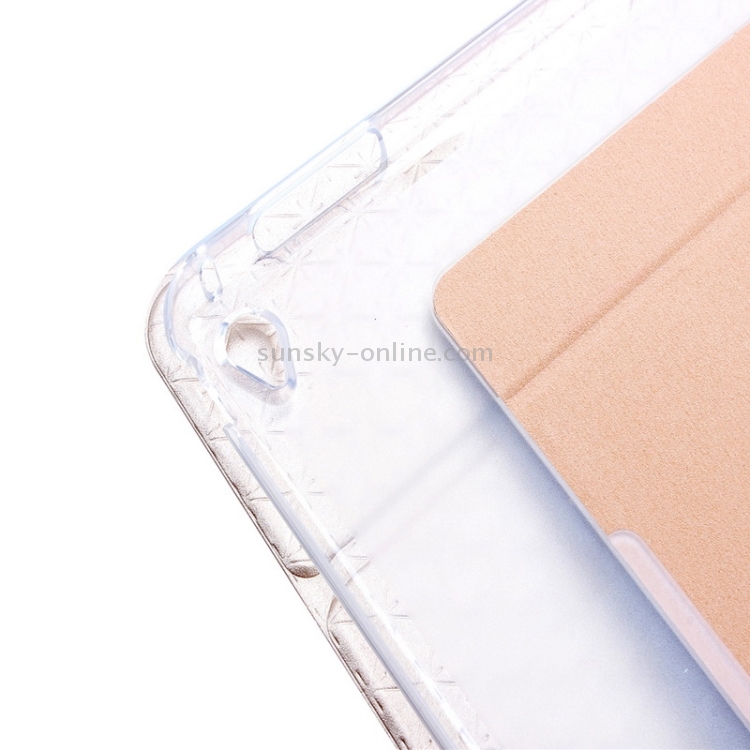 Ultra-thin Transparent Frosted PC + Plaid Texture Leather Case with Holder & Sleep / Wake-up Function for iPad Air 2 / iPad 6(Gold) Ultra-thin Transparent Frosted PC + Plaid Texture Leather Case with Holder & Sleep / Wake-up Function for iPad Air 2 / iPad 6(Gold)