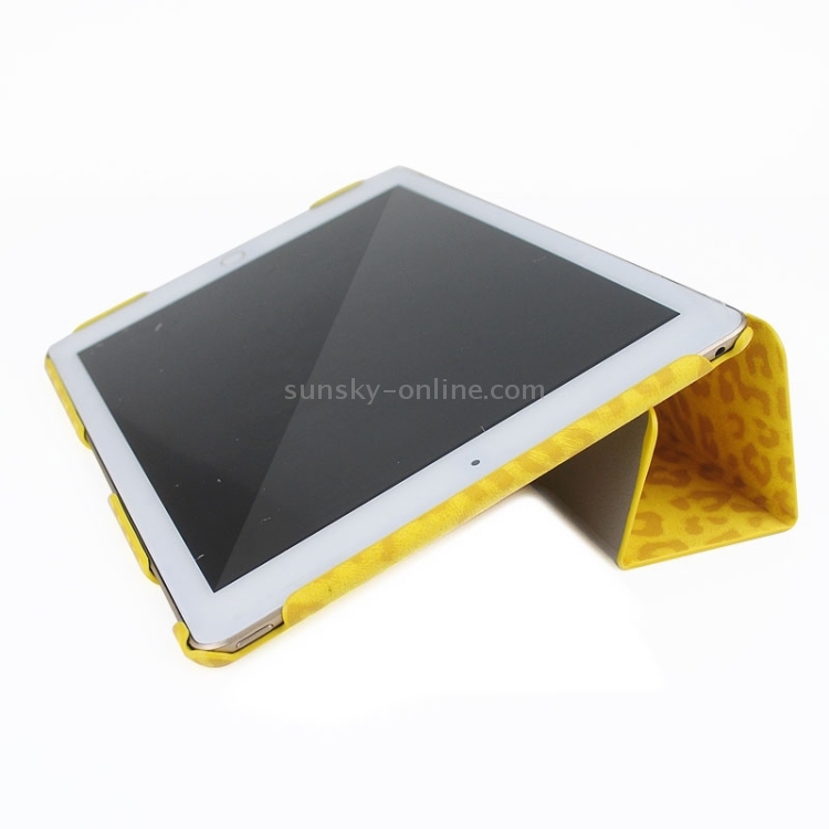 3-folding Ultra-thin Leopard Pattern Smart Cover Leather Case with Holder & Sleep Function for iPad Air 2 / iPad 6(Yellow) 3-folding Ultra-thin Leopard Pattern Smart Cover Leather Case with Holder & Sleep Function for iPad Air 2 / iPad 6(Yellow)