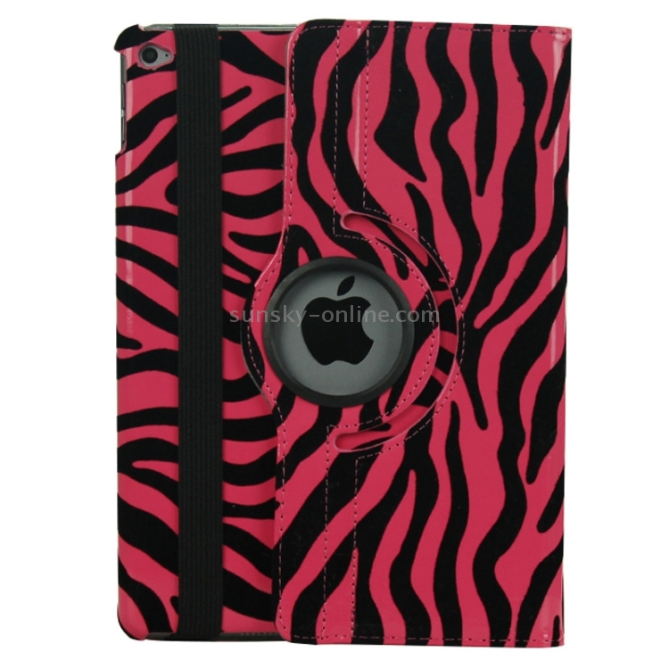 Zebra Pattern 360 Degree Rotation Leather Case with 3 Gears Holder for iPad Air 2 / iPad 6(Magenta)