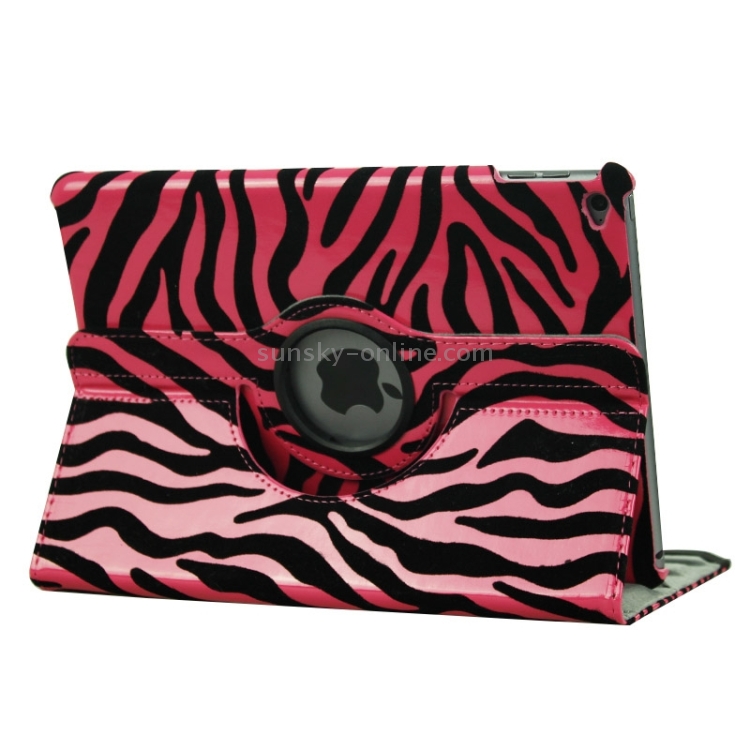 Zebra Pattern 360 Degree Rotation Leather Case with 3 Gears Holder for iPad Air 2 / iPad 6(Magenta)