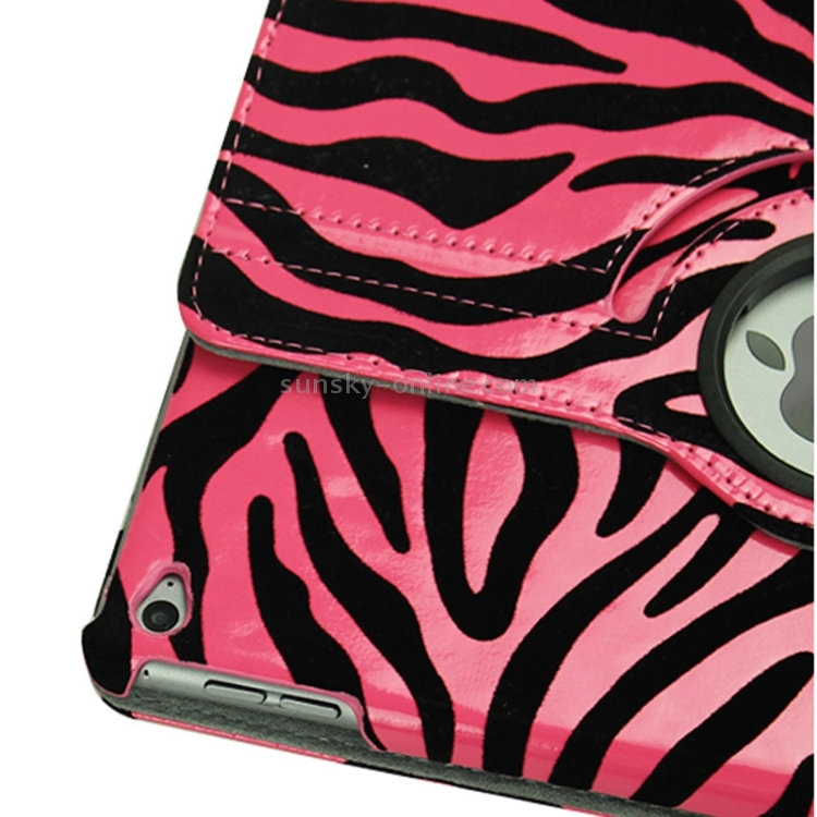 Zebra Pattern 360 Degree Rotation Leather Case with 3 Gears Holder for iPad Air 2 / iPad 6(Magenta)