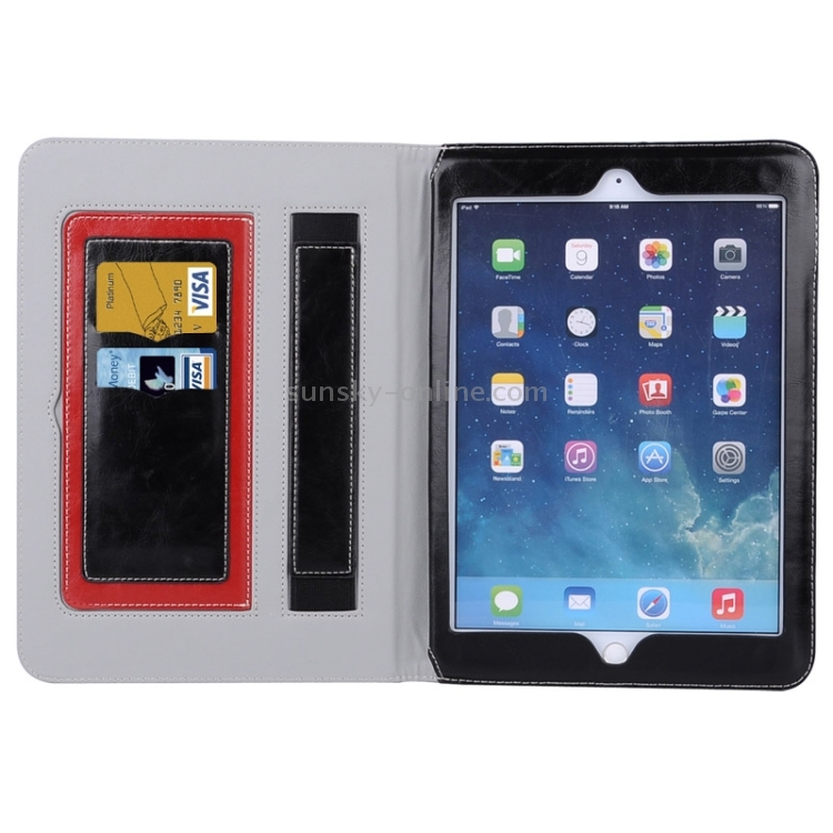 Grid Pattern Leather Case with Holder & Card Slots & Hand Strap for iPad Air 2 / iPad 6(Black) Grid Pattern Leather Case with Holder & Card Slots & Hand Strap for iPad Air 2 / iPad 6(Black)