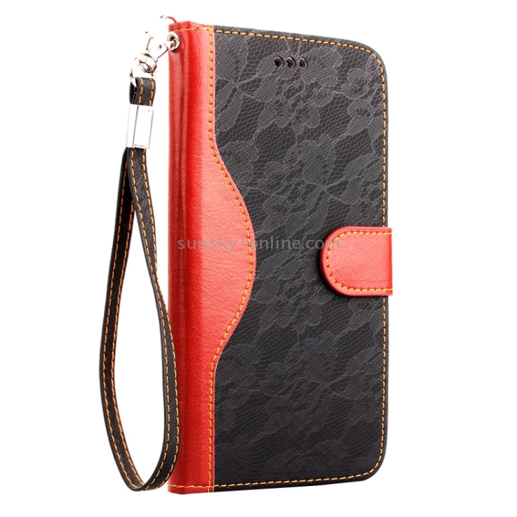For iPhone 6 Lace Texture Contrast Color Leather Case with Holder