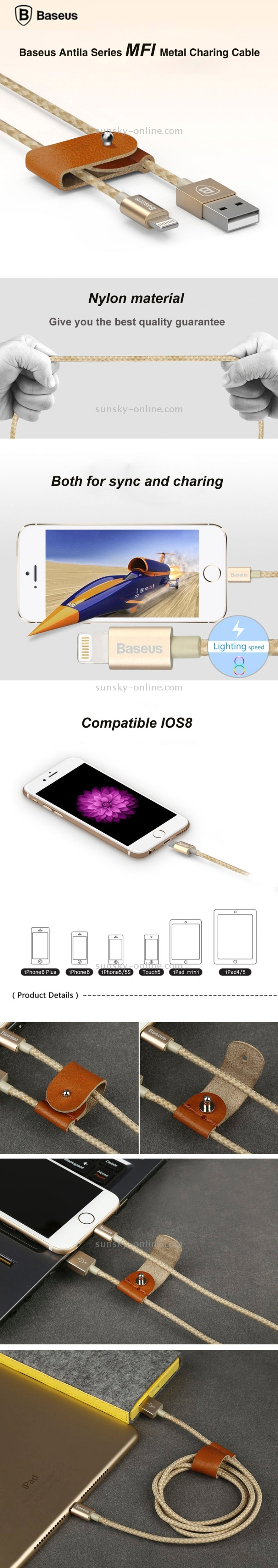 Baseus AntiLa Series 1m MFI Metal Head 8pin to USB Data / Charger Cable