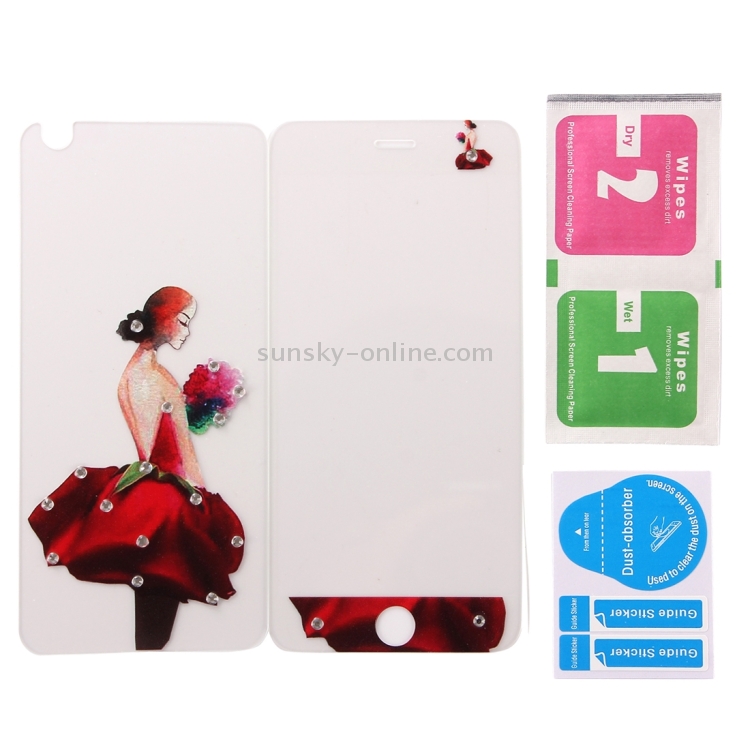 0.3mm 3D Colorized Relief Girl Pattern Diamond Encrusted Front + Back Tempered Glass Screen Protector for iPhone 6 & 6s(Red) 0.3mm 3D Colorized Relief Girl Pattern Diamond Encrusted Front + Back Tempered Glass Screen Protector for iPhone 6 & 6s(Red)