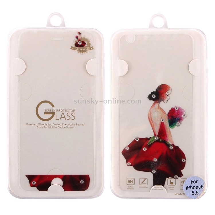 0.3mm 3D Colorized Relief Girl Pattern Diamond Encrusted Front + Back Tempered Glass Screen Protector for iPhone 6 & 6s(Red) 0.3mm 3D Colorized Relief Girl Pattern Diamond Encrusted Front + Back Tempered Glass Screen Protector for iPhone 6 & 6s(Red)