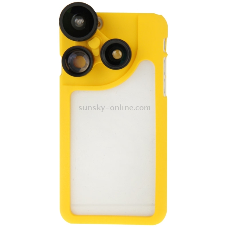 JUNZON 4 in 1 180 Degrees Fisheye Lens + Macro Lens + 2x Telephoto Lens with Phone Case for iPhone 6(Yellow) JUNZON 4 in 1 180 Degrees Fisheye Lens + Macro Lens + 2x Telephoto Lens with Phone Case for iPhone 6(Yellow)