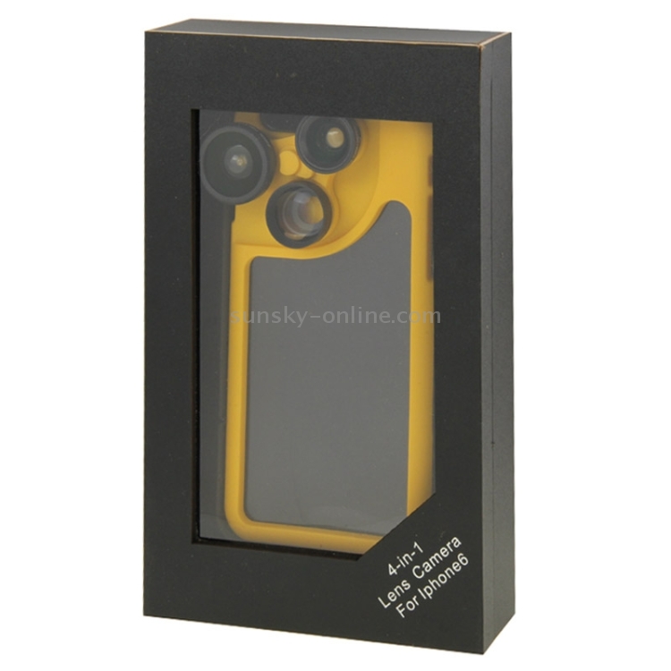JUNZON 4 in 1 180 Degrees Fisheye Lens + Macro Lens + 2x Telephoto Lens with Phone Case for iPhone 6(Yellow) JUNZON 4 in 1 180 Degrees Fisheye Lens + Macro Lens + 2x Telephoto Lens with Phone Case for iPhone 6(Yellow)