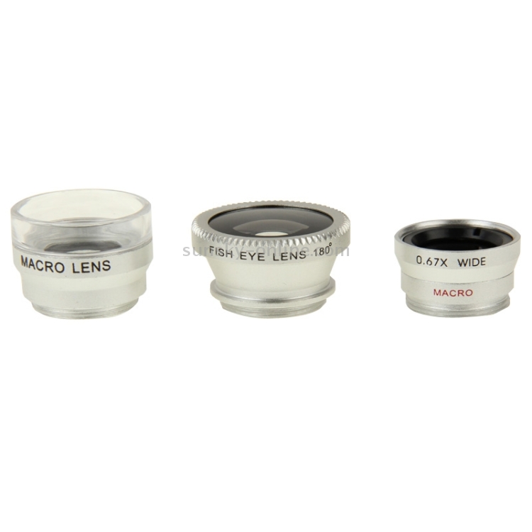 3 in 1 Universal 180 Degree Fisheye Lens + 6X Macro Lens + 0.65X Wide Lens with Clip 3 in 1 Universal 180 Degree Fisheye Lens + 6X Macro Lens + 0.65X Wide Lens with Clip