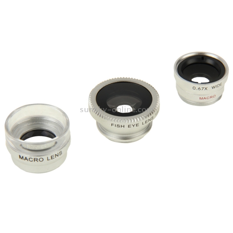 3 in 1 Universal 180 Degree Fisheye Lens + 6X Macro Lens + 0.65X Wide Lens with Clip 3 in 1 Universal 180 Degree Fisheye Lens + 6X Macro Lens + 0.65X Wide Lens with Clip