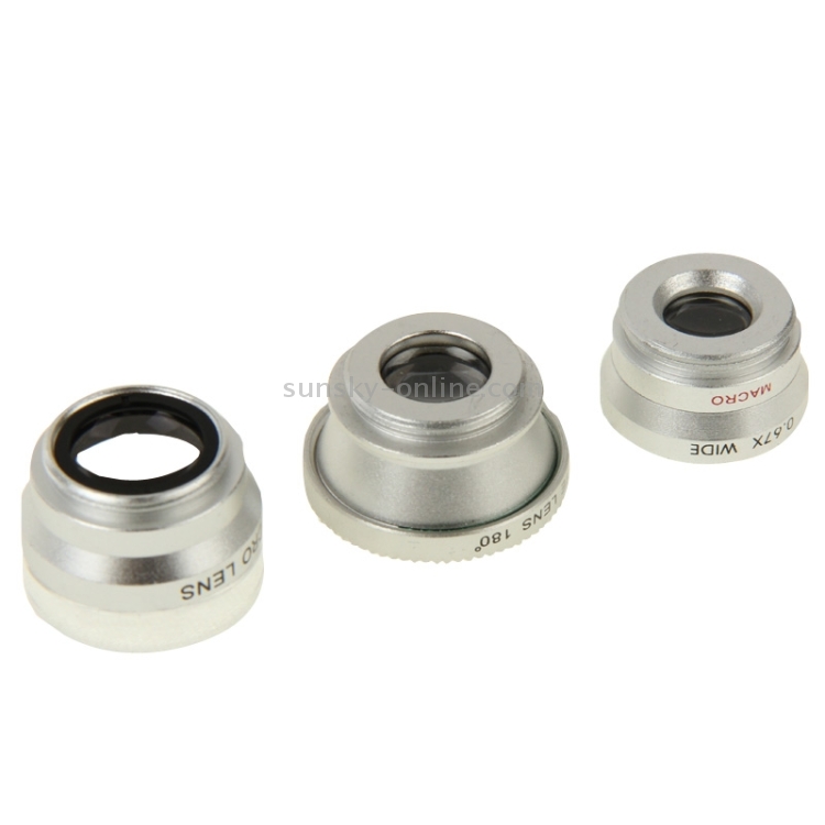 3 in 1 Universal 180 Degree Fisheye Lens + 6X Macro Lens + 0.65X Wide Lens with Clip 3 in 1 Universal 180 Degree Fisheye Lens + 6X Macro Lens + 0.65X Wide Lens with Clip