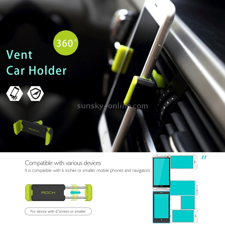 ROCK 360 Rotation Universal Vent Car Wind Mount Desktop Holder for iPhone 7 Plus / iPhone 7 / iPhone 6 & 6 Plus / Below 6 inch Smartphone(Green) ROCK 360 Rotation Universal Vent Car Wind Mount Desktop Holder for iPhone 7 Plus / iPhone 7 / iPhone 6 & 6 Plus / Below 6 inch Smartphone(Green)