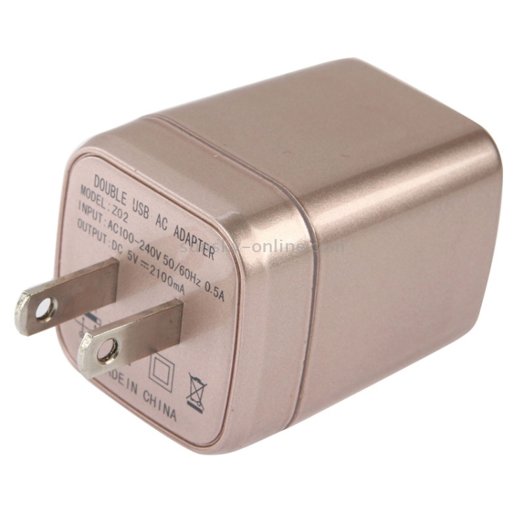5V 2.1A + 1A Dual USB Ports US Plug Charger Travel Adapter for iPad Air 2 & Air & 4 & 3 & 2 / iPhone 6 & 6 Plus & 5 & 5S & 4 & 4S / Other Mobile Phones(Gold) 5V 2.1A + 1A Dual USB Ports US Plug Charger Travel Adapter for iPad Air 2 & Air & 4 & 3 & 2 / iPhone 6 & 6 Plus & 5 & 5S & 4 & 4S / Other Mobile Phones(Gold)