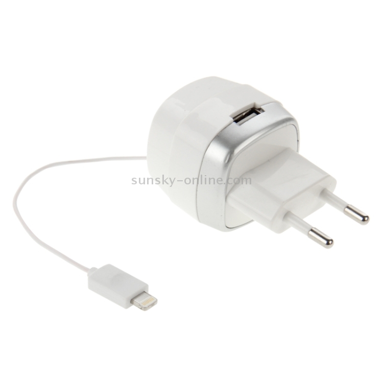 60cm EU Plug 5V 2.1A USB Travel Charger with 8 Pin Retractable Charging Cable 60cm EU Plug 5V 2.1A USB Travel Charger with 8 Pin Retractable Charging Cable