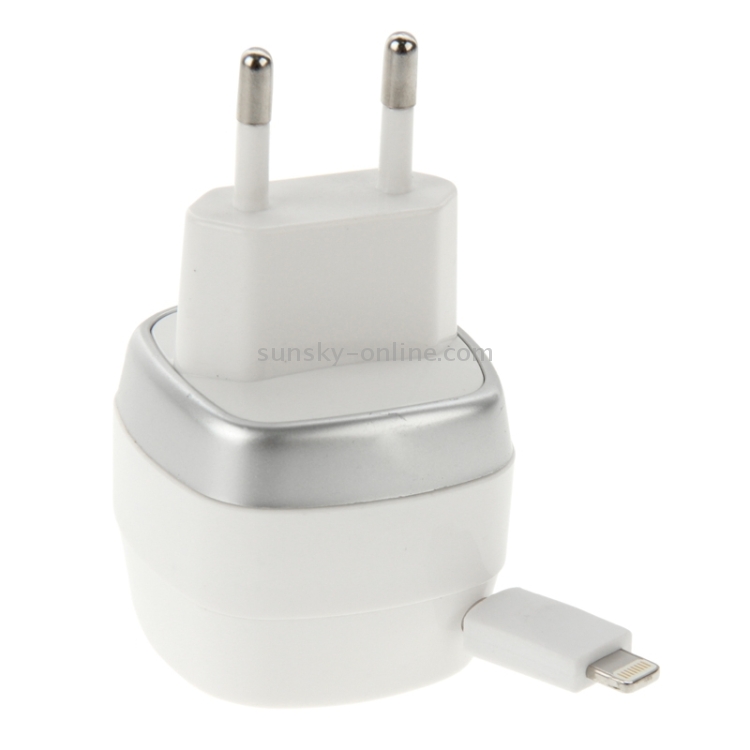 60cm EU Plug 5V 2.1A USB Travel Charger with 8 Pin Retractable Charging Cable 60cm EU Plug 5V 2.1A USB Travel Charger with 8 Pin Retractable Charging Cable