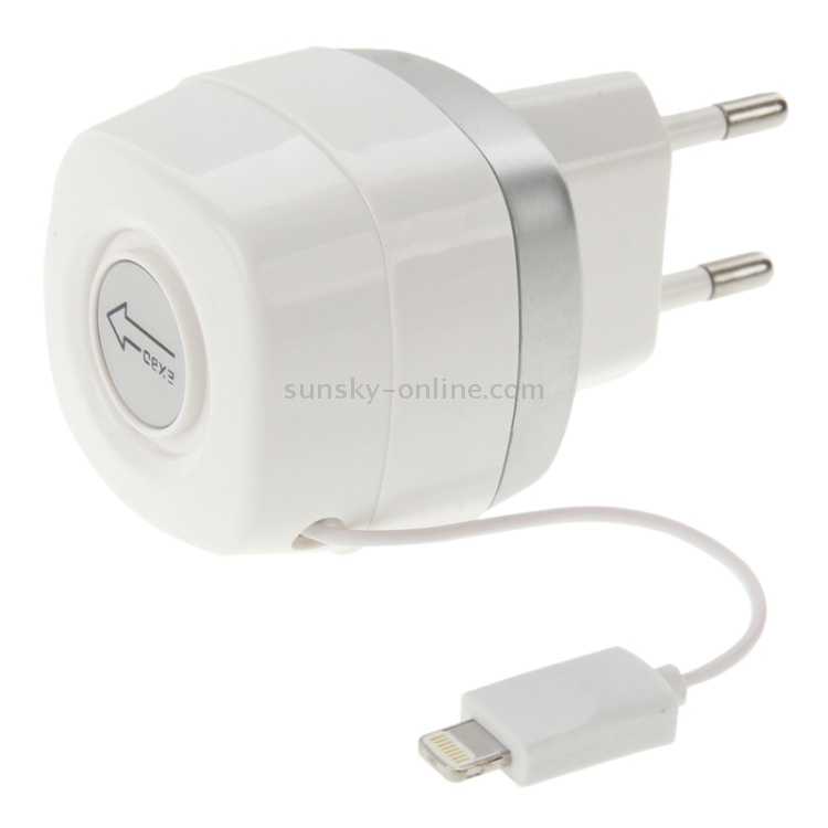 60cm EU Plug 5V 2.1A USB Travel Charger with 8 Pin Retractable Charging Cable 60cm EU Plug 5V 2.1A USB Travel Charger with 8 Pin Retractable Charging Cable
