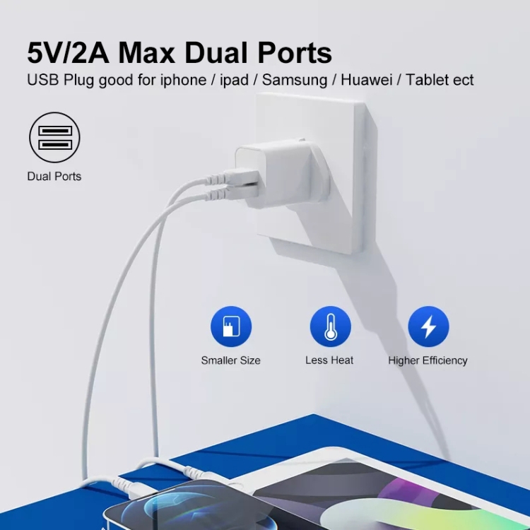 2-Ports 5V 2A USB Charger Adapter(White) 2-Ports 5V 2A USB Charger Adapter(White)