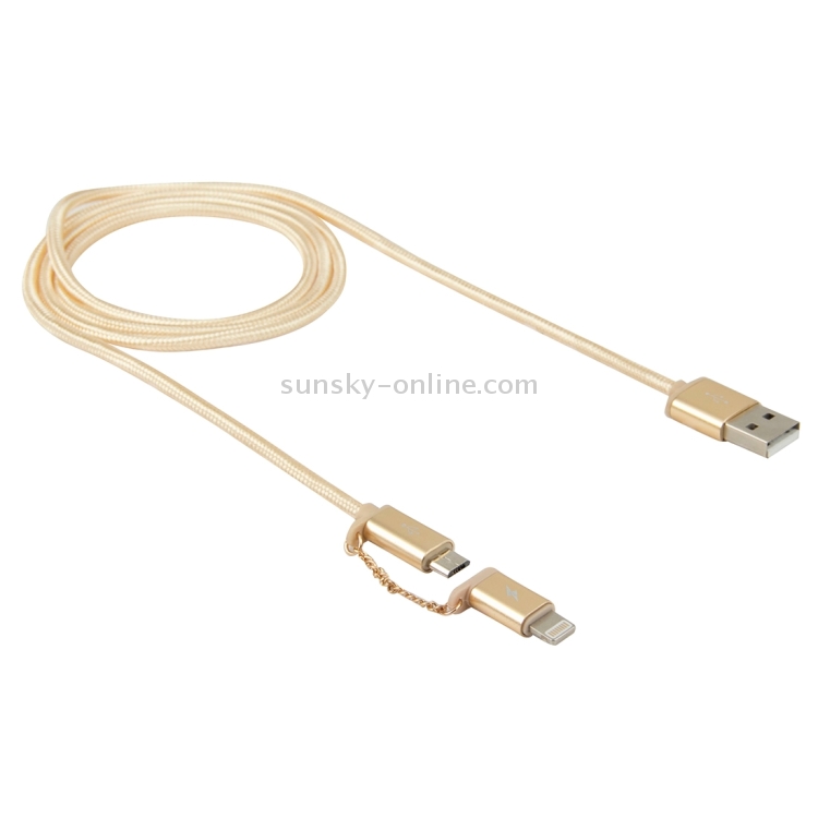 1m Woven Style Metal Head 2 in 1 8 Pin & Micro USB to USB Data / Charger Cable 1m Woven Style Metal Head 2 in 1 8 Pin & Micro USB to USB Data / Charger Cable