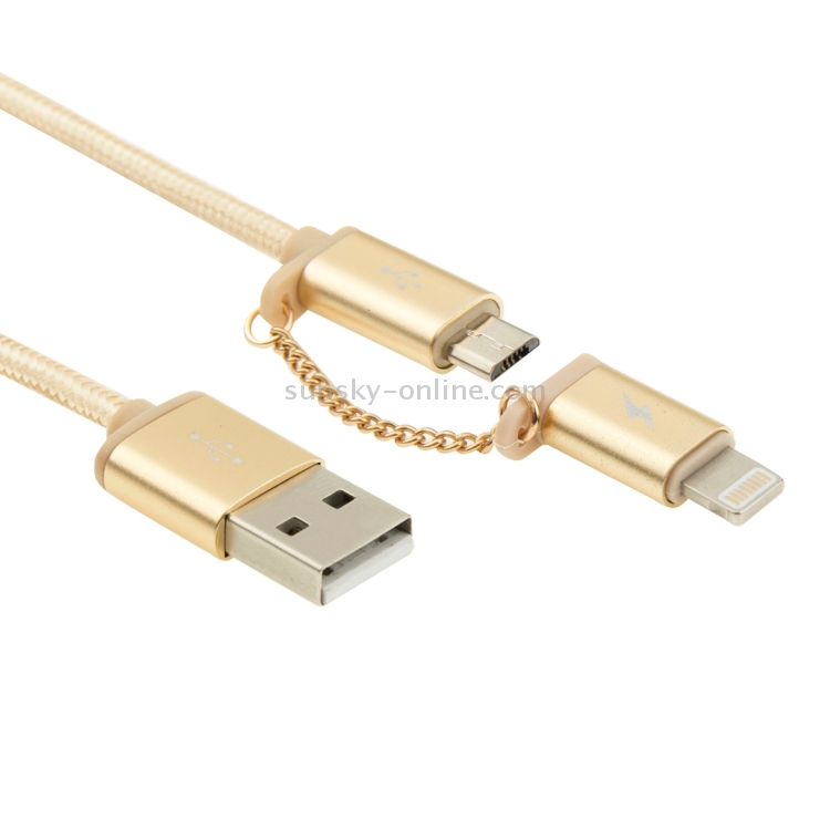 1m Woven Style Metal Head 2 in 1 8 Pin & Micro USB to USB Data / Charger Cable 1m Woven Style Metal Head 2 in 1 8 Pin & Micro USB to USB Data / Charger Cable