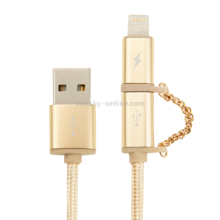 1m Woven Style Metal Head 2 in 1 8 Pin & Micro USB to USB Data / Charger Cable 1m Woven Style Metal Head 2 in 1 8 Pin & Micro USB to USB Data / Charger Cable