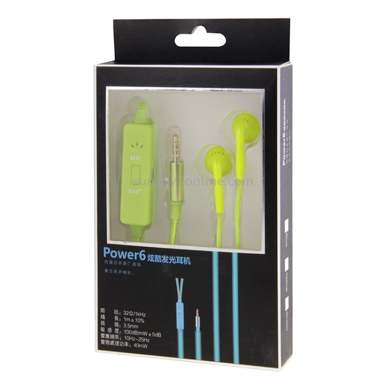 In-ear 3.5mm Universal Stereo Wired Light Glow Headset with Mic, Support Hands-free Call for iPhone 6 & 6 Plus, iPhone 6S & 6S Plus, Galaxy S6 / S6 edge / S6 edge+ / Note 5, HTC, Sony(Green) In-ear 3.5mm Universal Stereo Wired Light Glow Headset with Mic, Support Hands-free Call for iPhone 6 & 6 Plus, iPhone 6S & 6S Plus, Galaxy S6 / S6 edge / S6 edge+ / Note 5, HTC, Sony(Green)