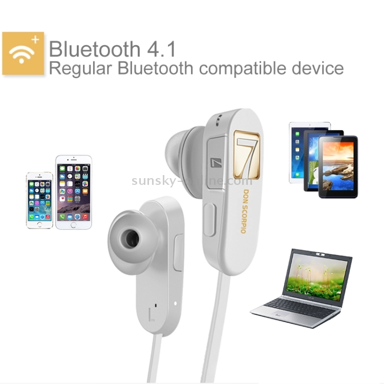 7 DON SCORPIO SMUSHROOM Bluetooth Stereo Sport Earphone with Microphone, Support Hands-free & Music for iPhone 6 & 6 Plus, iPhone 6S & 6S Plus, Galaxy S6 / S6 edge / S6 edge+ / Note 5, HTC, Sony(White)