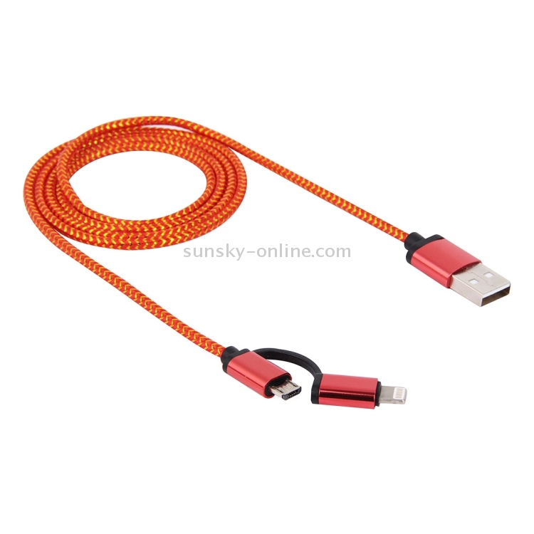 1m 90 Cores 2 in 1 Woven Style 8 Pin & Micro USB to USB Data / Charger Cable 1m 90 Cores 2 in 1 Woven Style 8 Pin & Micro USB to USB Data / Charger Cable