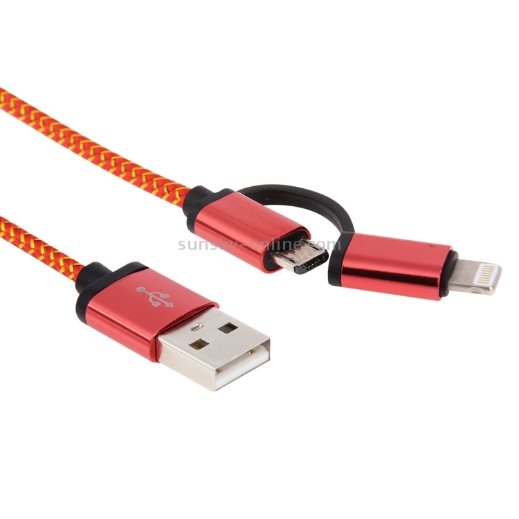 1m 90 Cores 2 in 1 Woven Style 8 Pin & Micro USB to USB Data / Charger Cable 1m 90 Cores 2 in 1 Woven Style 8 Pin & Micro USB to USB Data / Charger Cable