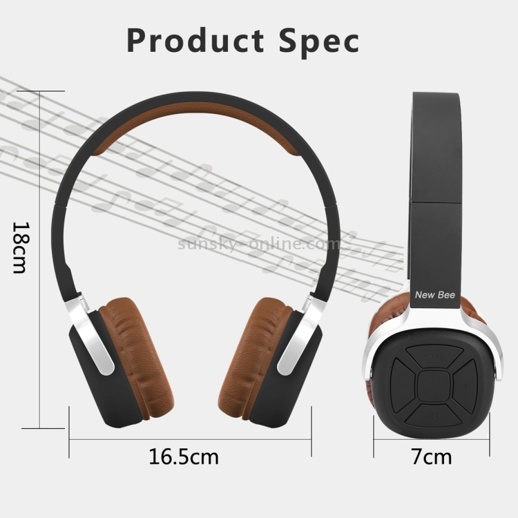 New Bee Wireless Bluetooth Stereo Foldable Headset with Mic, Support Handfree Call & NFC Pairing & Pedometer