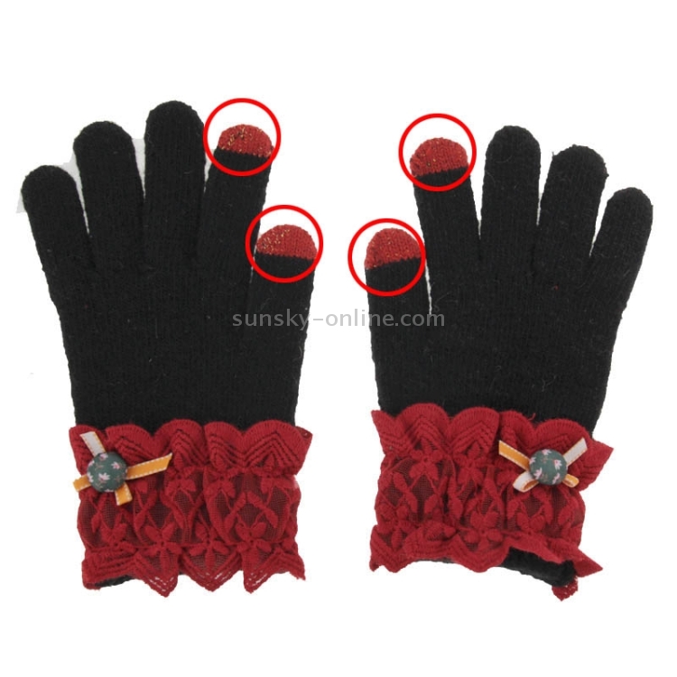 Fashionable Bowknot and Button Style 2-finger Capacitive Touch Gloves for Women Fashionable Bowknot and Button Style 2-finger Capacitive Touch Gloves for Women