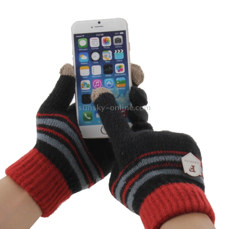 Fashionable Stripe Style 2-finger Capacitive Touch Gloves for Men (Black + Red) Fashionable Stripe Style 2-finger Capacitive Touch Gloves for Men (Black + Red)