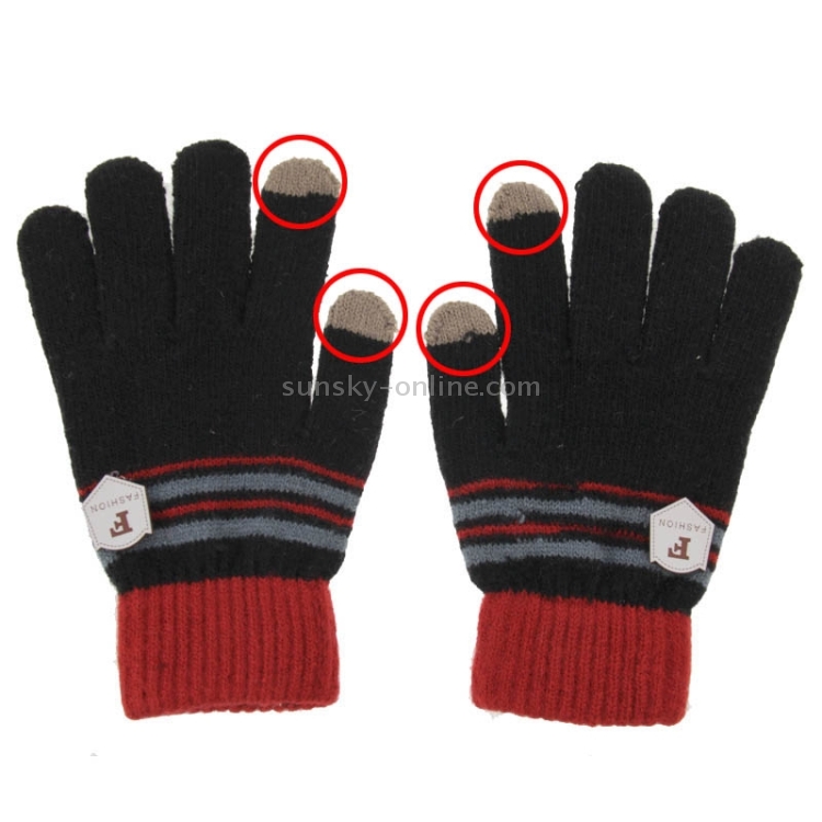 Fashionable Stripe Style 2-finger Capacitive Touch Gloves for Men (Black + Red) Fashionable Stripe Style 2-finger Capacitive Touch Gloves for Men (Black + Red)