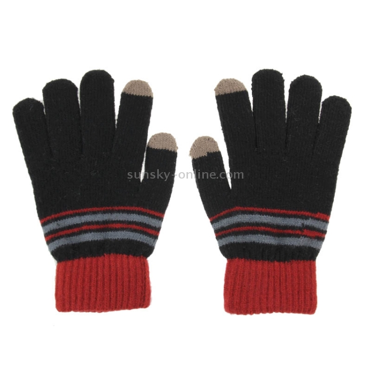 Fashionable Stripe Style 2-finger Capacitive Touch Gloves for Men (Black + Red) Fashionable Stripe Style 2-finger Capacitive Touch Gloves for Men (Black + Red)